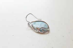Blue Larimar Wavy pattern teardrop shape sterling silver dangle earrings