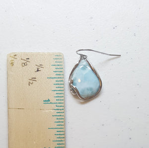 Blue Larimar Wavy pattern teardrop shape sterling silver dangle earrings
