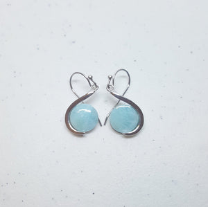Heart of Two Blue Larimar round shape sterling silver dangle earrings