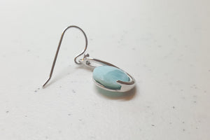 Heart of Two Blue Larimar round shape sterling silver dangle earrings