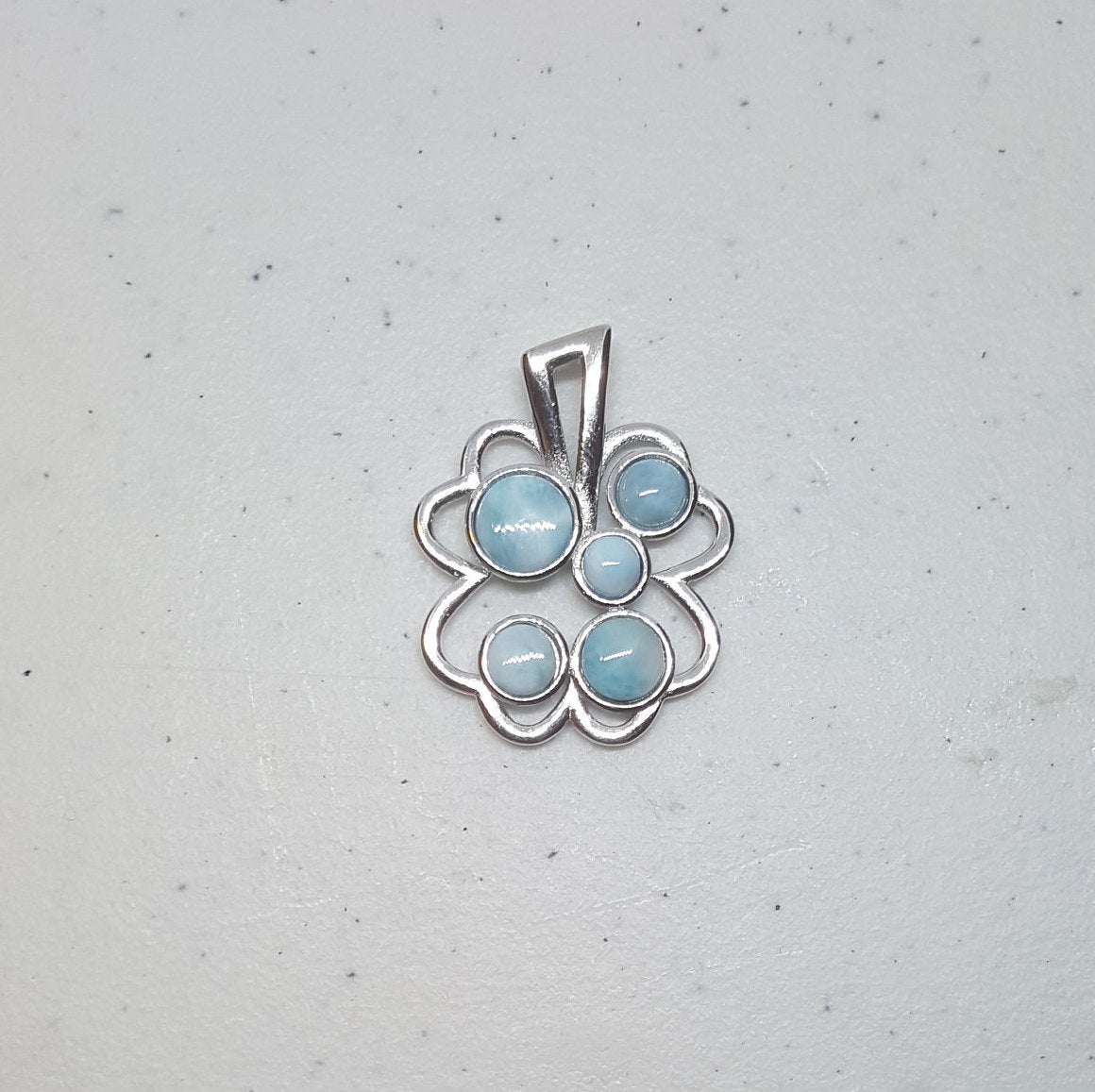 Dewdrop on Clover Leaf Blue Larimar flower shape sterling silver pendant