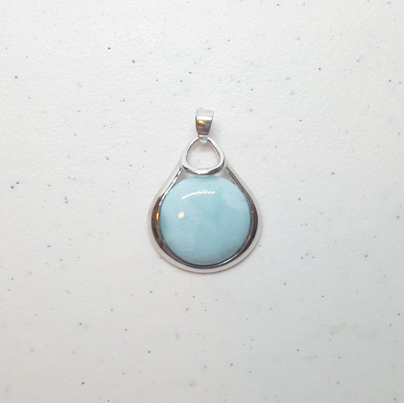 Simple Round Blue Larimar sterling silver pendant