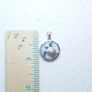 Baby Turtle clover leaf Blue Larimar sterling silver pendant