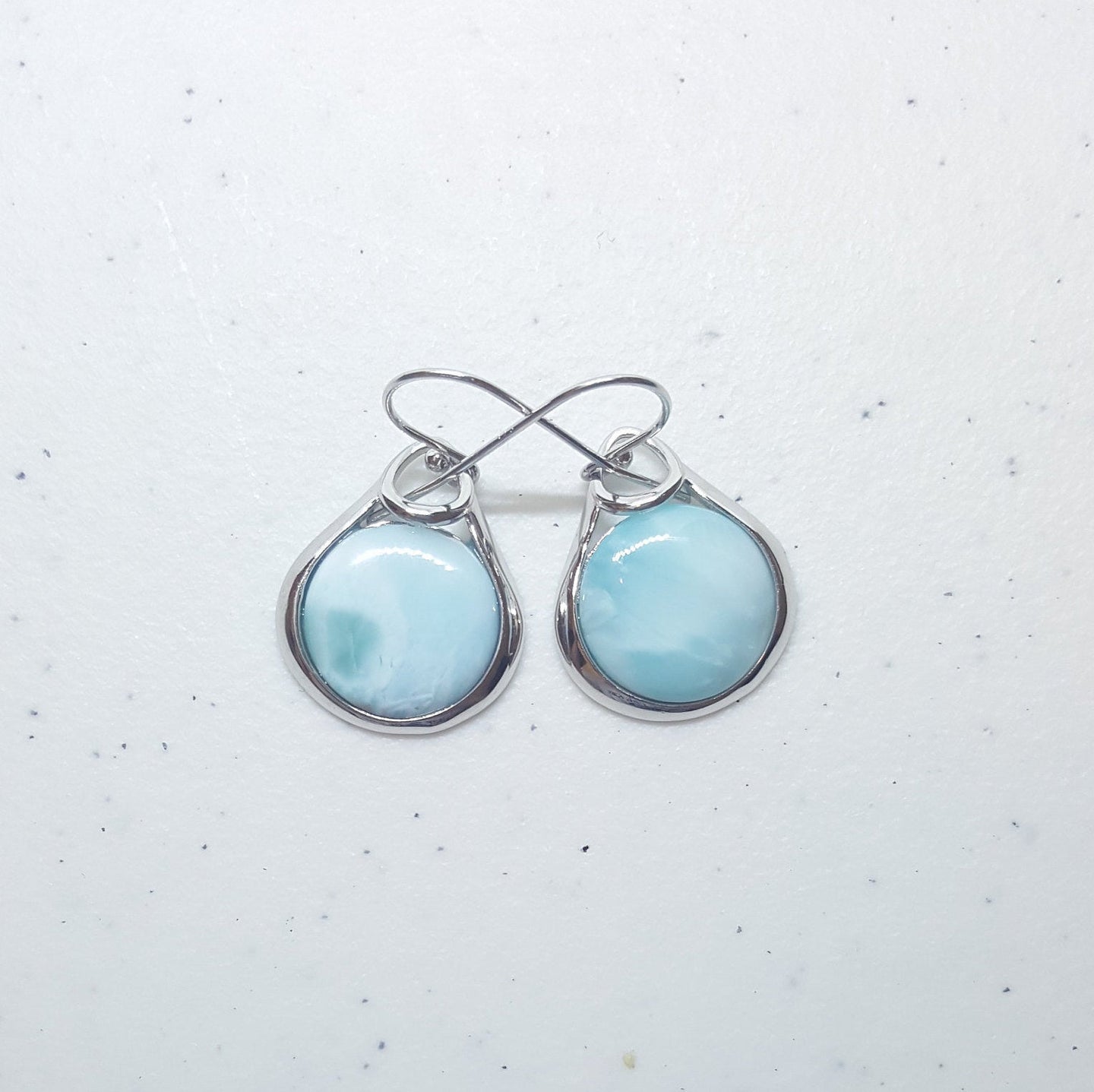 Simple Round Blue Larimar sterling silver dangle earrings
