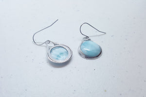 Simple Round Blue Larimar sterling silver dangle earrings