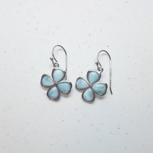 Clover Leaf Blue Larimar sterling silver dangle earrings
