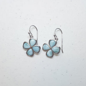 Clover Leaf Blue Larimar sterling silver dangle earrings