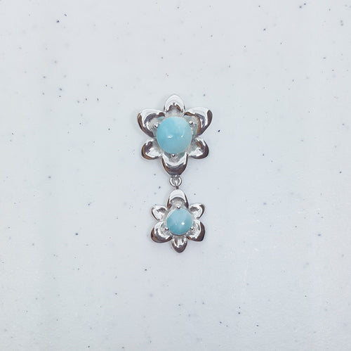 Blue Sunflowers Round Larimar sterling silver pendant