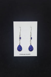 Southwest Galaxy scene with stars and cosmic inlay multi-gemstones teardrop shape chain style sterling silver dangle earrings