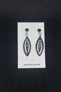 Southwest Galaxy scene with stars, cosmic, and moon inlay multi-gemstones diamond shape sterling silver post earrings