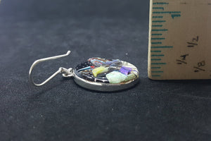 Southwest City with Galaxy scene, cosmic, stars, the Sun, and Native eagle inlay multi-stones round shape sterling silver dangle earrings