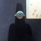Navajo Zuni Sunface Inlay Mother of Pearl Turquoise Black Onyx Spiny Oyster White Fire Opal sterling silver ring size 8 - Vintage