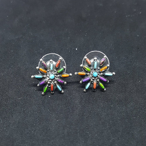 Colorful Cluster Turquoise Green Turquoise Purple Turquoise Spiny Oyster Coral sterling silver post earrings