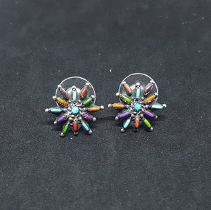 Colorful Cluster Turquoise Green Turquoise Purple Turquoise Spiny Oyster Coral sterling silver post earrings
