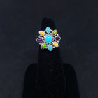 Simple Colorful Cluster Turquoise Green Turquoise Purple Turquoise Spiny Oyster sterling silver ring size 6 1/2 - Vintage