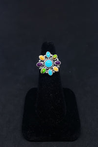 Simple Colorful Cluster Turquoise Green Turquoise Purple Turquoise Spiny Oyster sterling silver ring size 6 1/2 - Vintage