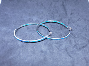 2 inches round Inlay blue fire opal sterling silver hoop earrings