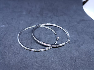 2 inches round Inlay white fire opal sterling silver hoop earrings