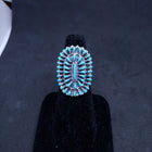 vintage Native American Zuni Cluster petit point sleeping beauty turquoise sterling silver ring - size 7 1/2 - adjustable ring