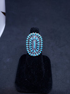 vintage Native American Zuni Cluster petit point sleeping beauty turquoise sterling silver ring - size 7 1/2 - adjustable ring