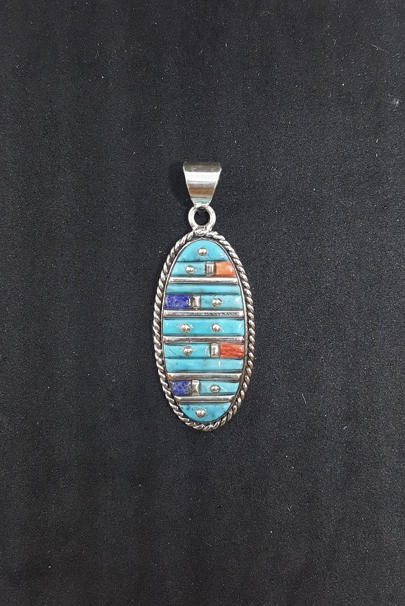 Inlay Turquoise Spiny Oyster Purple Turquoise sterling silver pendant - Vintage