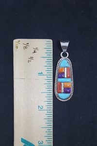 Inlay Turquoise Purple Turquoise Spiny Oyster symmetrical style sterling silver pendant - Vintage