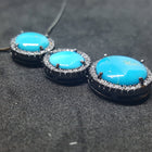 Sleeping Beauty Turquoise round shape with CZ Black Rhodium over sterling silver beaded necklace
