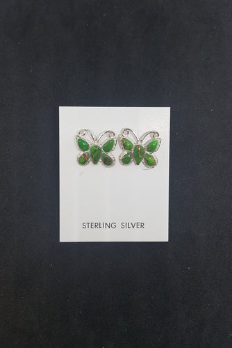 Baby Butterflies Green Turquoise sterling silver post earrings