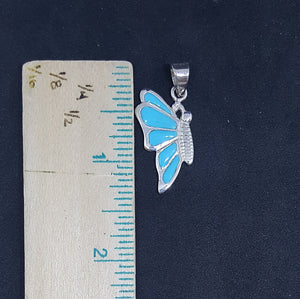 Set Flying butterfly one side turquoise sterling silver dangle earrings and pendant