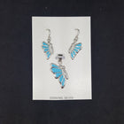 Set Flying butterfly one side turquoise sterling silver dangle earrings and pendant