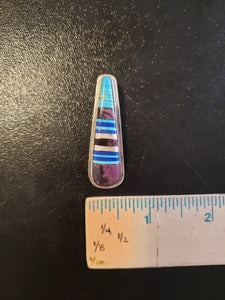 Vintage Navajo triangle teardrop shape inlay turquoise and multi stones sterling silver pendant