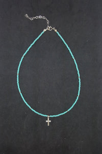15 inches Small Cross Turquoise sterling silver beaded necklace for kid