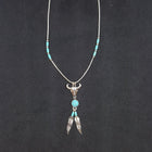 20 inches Southwest Buffalo Head Feather Kingman turquoise sterling silver beaded necklace
