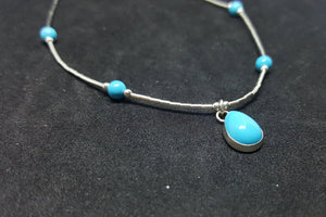 Turquoise teardrop shape with 4 stone beads sterling silver beaded necklace