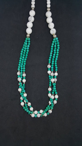 22 inches Gemstone beads Green Turquoise White Turquoise sterling silver beaded necklace