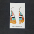 New Southwest Inlay Kingman Turquoise Black Onyx White Turquoise Spiny Oyster triangle shell sterling silver dangle earrings