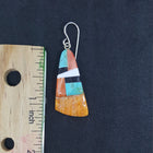 New Southwest Inlay Kingman Turquoise Black Onyx White Turquoise Spiny Oyster triangle shell sterling silver dangle earrings