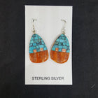 New Southwest Inlay Kingman Turquoise Spiny Oyster ellipse shell sterling silver dangle earrings