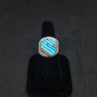 Vintage Navajo Turquoise Coral sterling silver men ring size 10