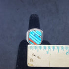 Vintage Navajo Turquoise Coral sterling silver men ring size 10