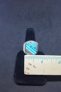 Vintage Navajo Turquoise Coral sterling silver men ring size 10
