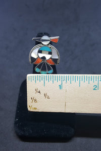 Vintage Navajo Zuni-bird Mother of Pearl Turquoise Coral Black Onyx sterling silver ring size 5 1/2