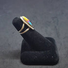 Vintage Navajo Royal color Mother of Pearl Spiny Oyster Turquoise Black Onyx sterling silver ring size 5