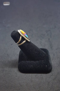 Vintage Navajo Royal color Mother of Pearl Spiny Oyster Turquoise Black Onyx sterling silver ring size 5