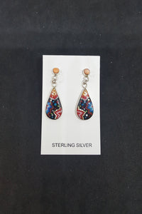 New Southwest Fireworks Black Onyx Mother of Pearl Turquoise Opal Coral teardrop shape sterling silver post earrings