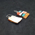 Southwest Inlay Kingman Turquoise Black Onyx Mother of Pearl Spiny Oyster rectangle shell sterling silver dangle earrings