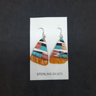Southwest Inlay Kingman Turquoise Black Onyx Mother of Pearl Spiny Oyster triangle shell sterling silver dangle earrings