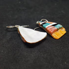 Southwest Inlay Kingman Turquoise Black Onyx Mother of Pearl Spiny Oyster triangle shell sterling silver dangle earrings