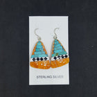 Southwest Heaven stairs  Inlay Kingman Turquoise Black Onyx White Turquoise Spiny Oyster triangle shell sterling silver dangle earrings
