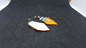 Southwest The White Arrow Kingman Turquoise Mother of Pearl Black Onyx Spiny Oyster diamond shape shell sterling silver post earrings